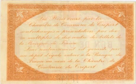 Реверс банкноты 1 франк - Трепортская торговая палата (Франция) 1916 года