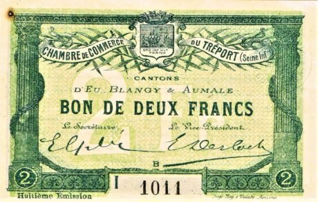 Аверс банкноты 2 франка - Трепортская торговая палата (Франция) 1916 года