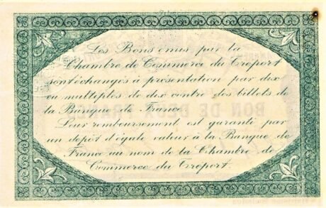 Реверс банкноты 2 франка - Трепортская торговая палата (Франция) 1916 года
