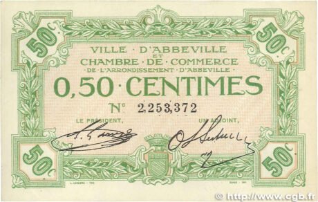 Аверс банкноты 50 сантимов - торговая палата Аббевилля (Франция) 1920 года