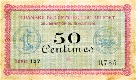 Аверс банкноты 50 сантимов - Белфортская торговая палата (Франция) 1915 года