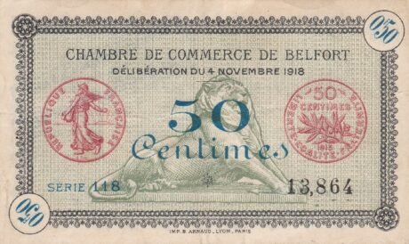 Аверс банкноты 50 сантимов - Белфортская торговая палата (Франция) 1917 года