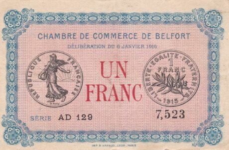 Аверс банкноты 1 frank – Izba Handlowa Belfort (Francja) 1915
