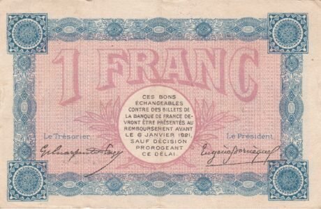 Реверс банкноты 1 frank – Izba Handlowa Belfort (Francja) 1915