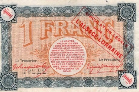 Реверс банкноты 1 frank – Izba Handlowa Belfort (Francja) 1918