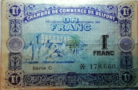 Аверс банкноты 1 франк - Белфортская торговая палата (Франция) 1921 года