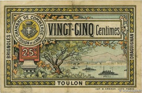 Аверс банкноты 25 сантимов - торговая палата Тулона и Ле-Вар (Франция) 1921 года