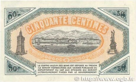 Реверс банкноты 50 сантимов - торговая палата Тулона и Вара (Франция) 1916 года