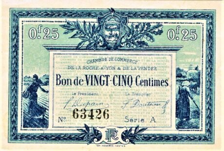 Аверс банкноты 25 сантимов - торговая палата Ла-Рош-сюр-Йон и Вандея (Франция) 1916 года