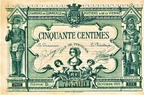 Аверс банкноты 50 сантимов - торговая палата Пуатье и Вены (Франция) 1915 года