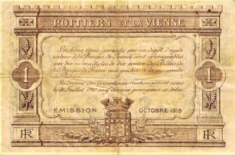 Реверс банкноты 1 frank – Izba Handlowa w Poitiers i Wiedniu (Francja) 1915