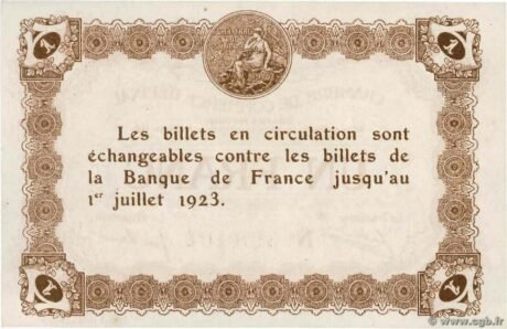 Реверс банкноты 1 франк - Эпинальская торговая палата (Франция) 1920 года