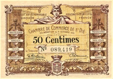 Аверс банкноты 50 сантимов - торговая палата Сент-Ди (Франция) 1915 года
