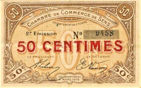 Аверс банкноты 50 сантимов - торговая палата Сенса (Франция) 1916 года