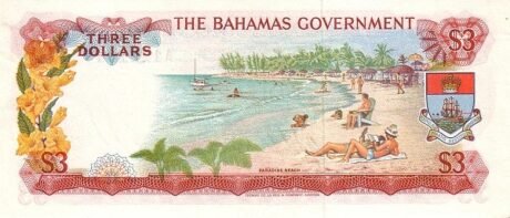 Реверс банкноты 3 доллара (Багамские Острова) 1965 года