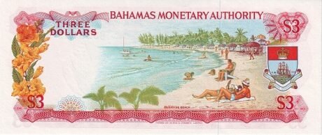 Реверс банкноты 3 доллара (Багамские Острова) 1968 года