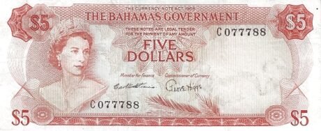 Аверс банкноты 5 долларов (Багамские Острова) 1965 года