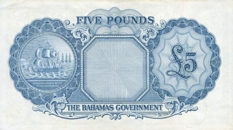 Реверс банкноты 5 фунтов (Багамские Острова) 1953 года