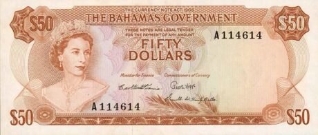 Аверс банкноты 50 долларов (Багамские Острова) 1965 года
