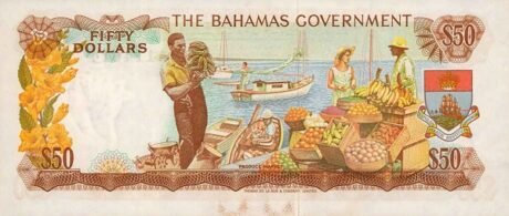 Реверс банкноты 50 долларов (Багамские Острова) 1965 года