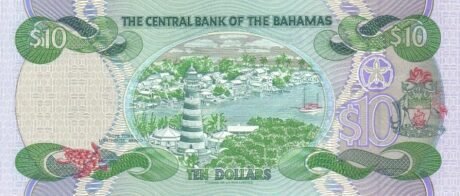 Реверс банкноты 10 долларов (Багамские Острова) 1996 года