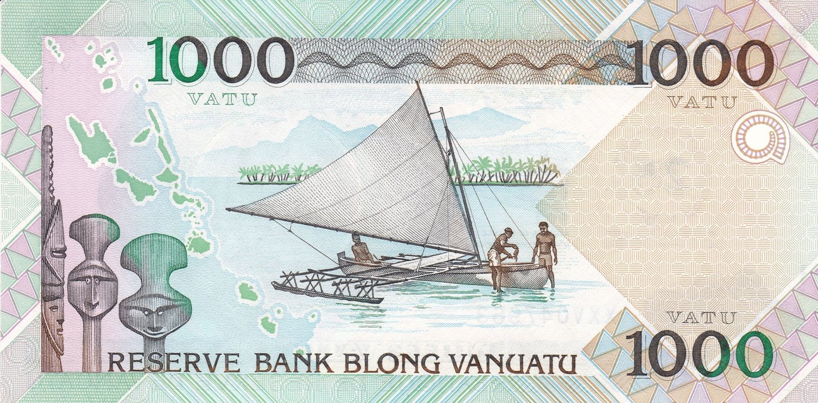 Реверс банкноты 1000 Вату (Вануату) 2006 года
