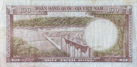 Реверс банкноты 100 донгов (Вьетнам) 1966 года