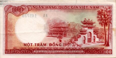 Реверс банкноты 100 донгов (Вьетнам) 1966 года
