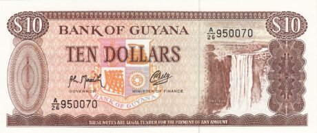 Аверс банкноты 10 долларов (Гайана) 1966 года