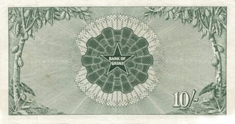 Реверс банкноты 10 шиллингов (Гана) 1958 года