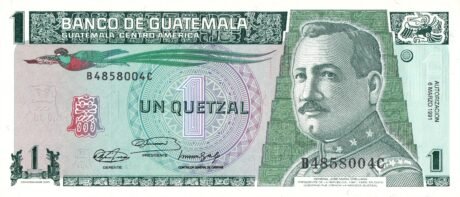 Аверс банкноты 1 кетсаль (Гватемала) 1990 года