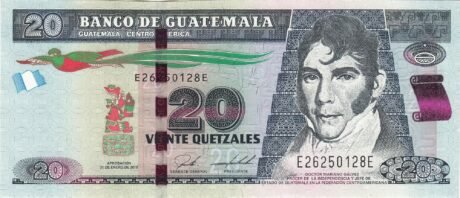 Аверс банкноты 20 кетсалей (Гватемала) 2010 года
