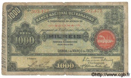 Аверс банкноты 1000 рейс (Гвинея-Бисау) 1909 года