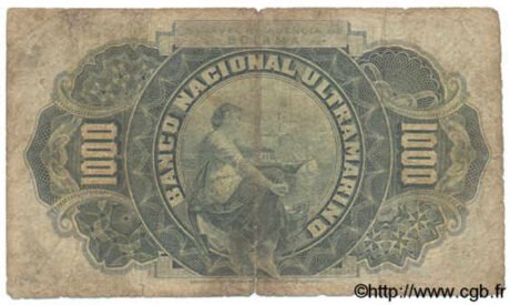 Реверс банкноты 1000 рейс (Гвинея-Бисау) 1909 года