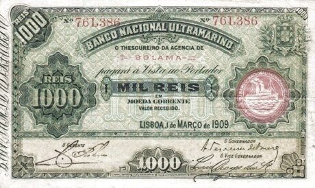 Аверс банкноты 1000 рейс (Гвинея-Бисау) 1909 года