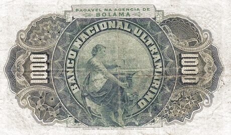 Реверс банкноты 1000 рейс (Гвинея-Бисау) 1909 года