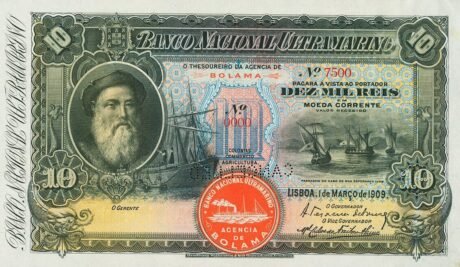 Аверс банкноты 10000 рейс (Гвинея-Бисау) 1909 года