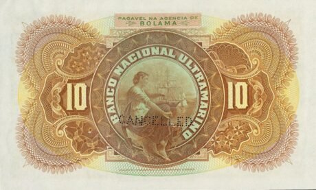 Реверс банкноты 10000 рейс (Гвинея-Бисау) 1909 года