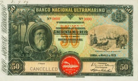 Аверс банкноты 50000 рейс (Гвинея-Бисау) 1909 года