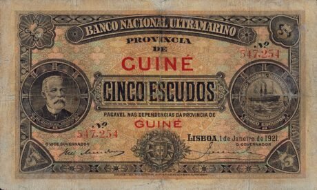 Аверс банкноты 5 эскудо (Гвинея-Бисау) 1921 года