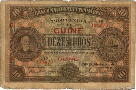 Аверс банкноты 10 эскудо (Гвинея-Бисау) 1921 года