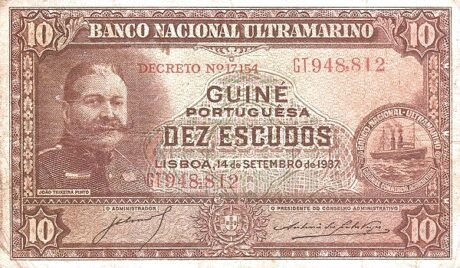 Аверс банкноты 10 эскудо (Гвинея-Бисау) 1937 года