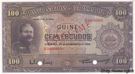 Аверс банкноты 100 эскудо (Гвинея-Бисау) 1958 года
