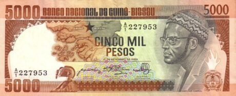 Аверс банкноты 5000 песо (Гвинея-Бисау) 1984 года