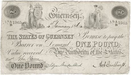 Аверс банкноты 1 фунт (Гернси) 1854 года