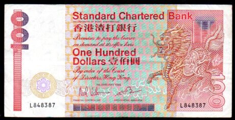 Аверс банкноты 100 долларов (Гонконг) 1985 года