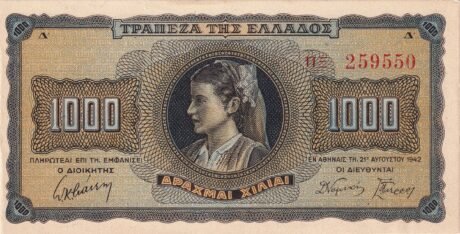 Аверс банкноты 1000 drachm (Grecja) 1942