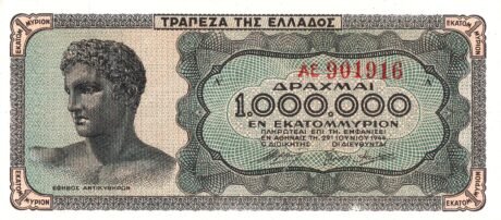 Аверс банкноты 1000000 драхм (Греция) 1944 года