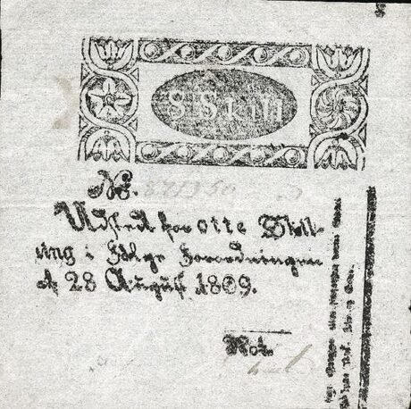 Аверс банкноты 8 скиллингов (Дания) 1809 года