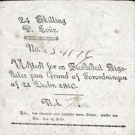 Аверс банкноты 24 скиллинга (Дания) 1810 года